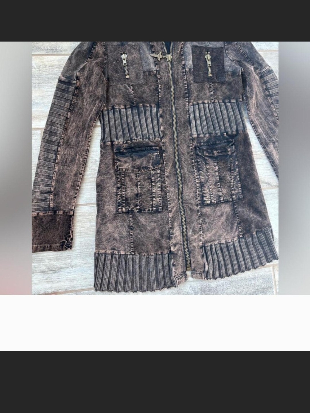 Salvage Brown Distressed Washed Zip UP Ribbed Jacket. L - Picture 6 of 7